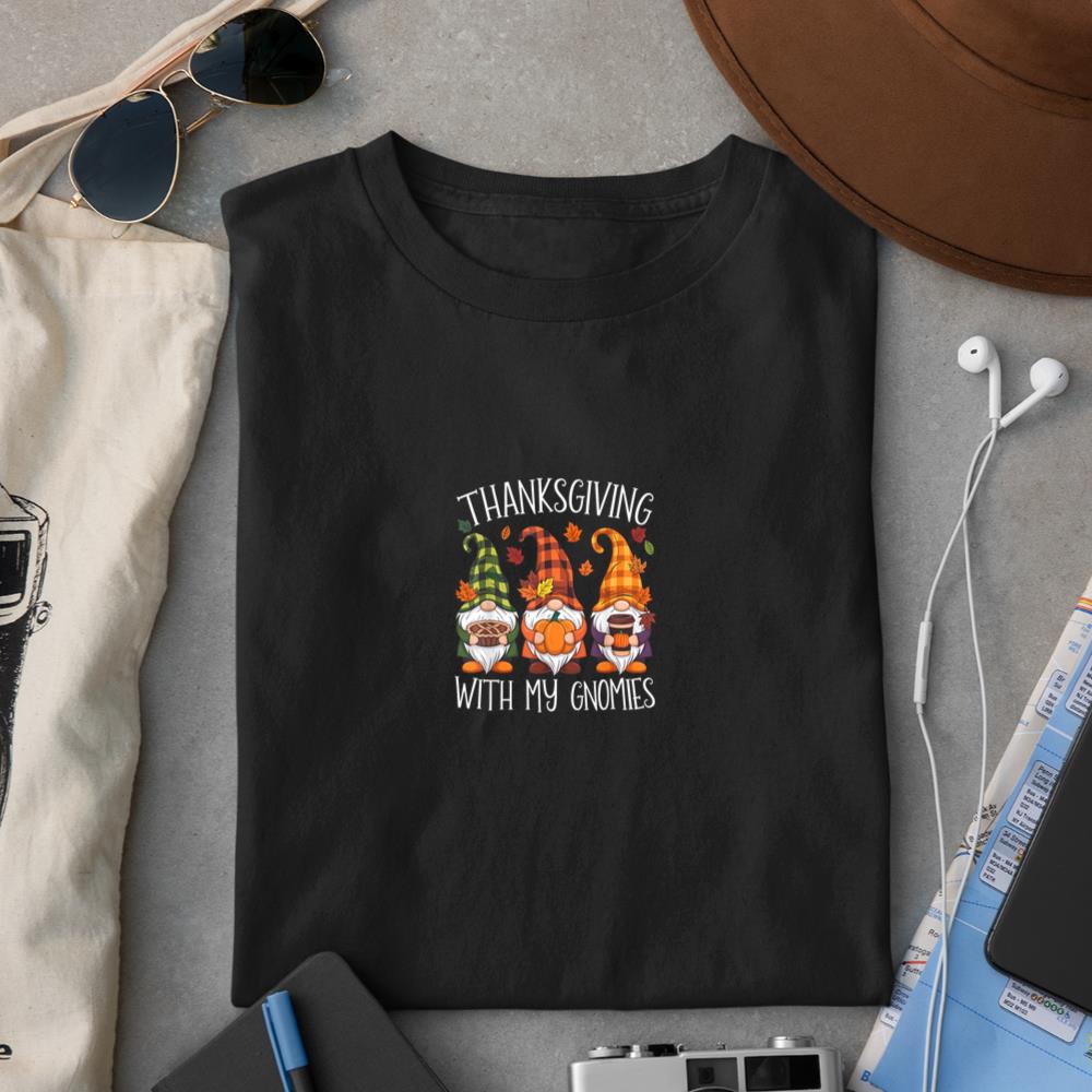 Thanksgiving With My Gnomies Funny Autumn Fall Garden Gnomes T-Shirt #2