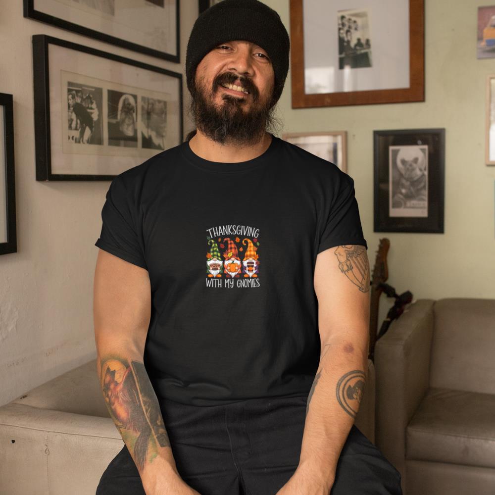 Thanksgiving With My Gnomies Funny Autumn Fall Garden Gnomes T-Shirt #2 - Image 3