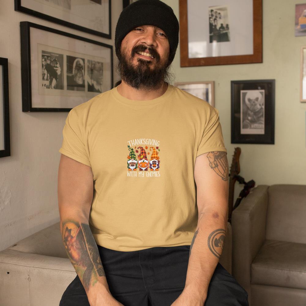 Thanksgiving With My Gnomies Funny Autumn Fall Garden Gnomes T-Shirt #2 - Image 4