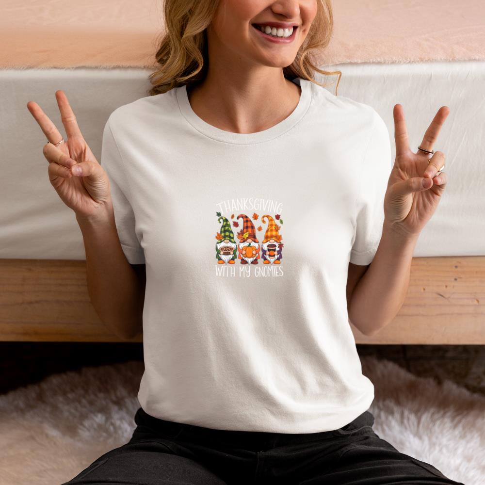 Thanksgiving With My Gnomies Funny Autumn Fall Garden Gnomes T-Shirt #2 - Image 13