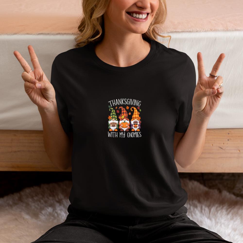 Thanksgiving With My Gnomies Funny Autumn Fall Garden Gnomes T-Shirt #2 - Image 2