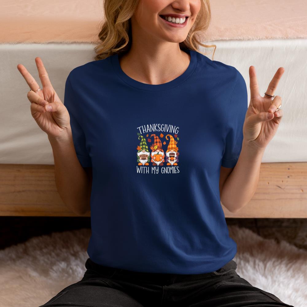 Thanksgiving With My Gnomies Funny Autumn Fall Garden Gnomes T-Shirt #2 - Image 9
