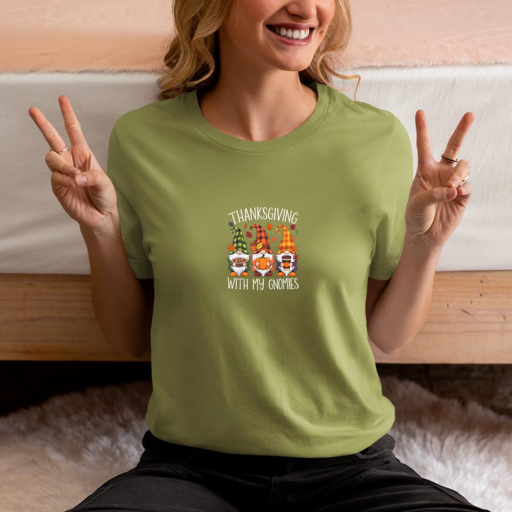 Thanksgiving With My Gnomies Funny Autumn Fall Garden Gnomes T-Shirt #2 - Image 7