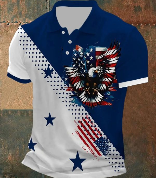 Flag Eagle Print Polo Shirt