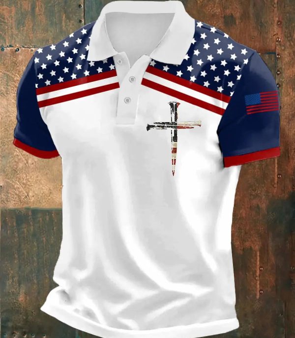USA Flag Cross Polo Shirt