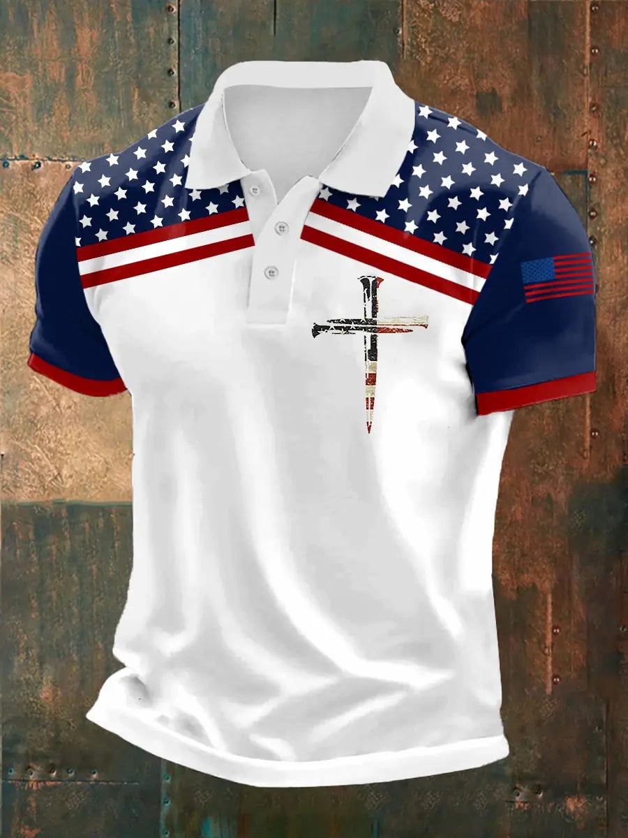 USA Flag Cross Polo Shirt