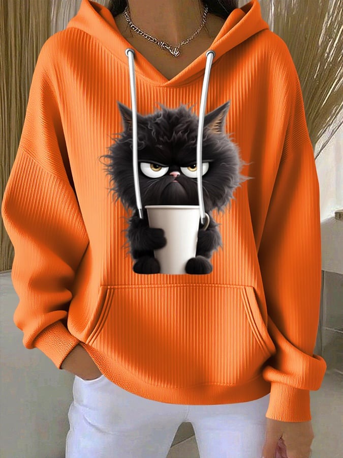 Women'S Cool Cat Printed Hoodie