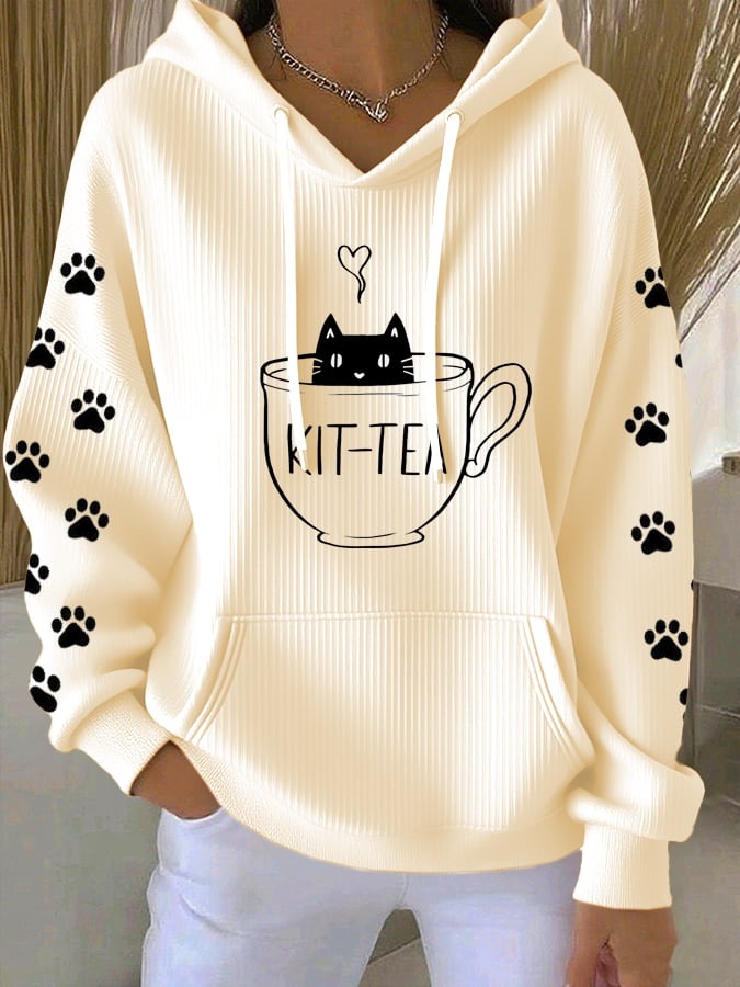 Women's Cat Cafe Printed Hoodie