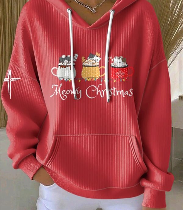 Women's Christmas Cute Cat Print Casual Hoodie