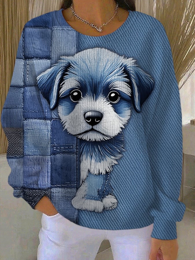 Women's Cute Animal Puppy Art Print Sweatshirt