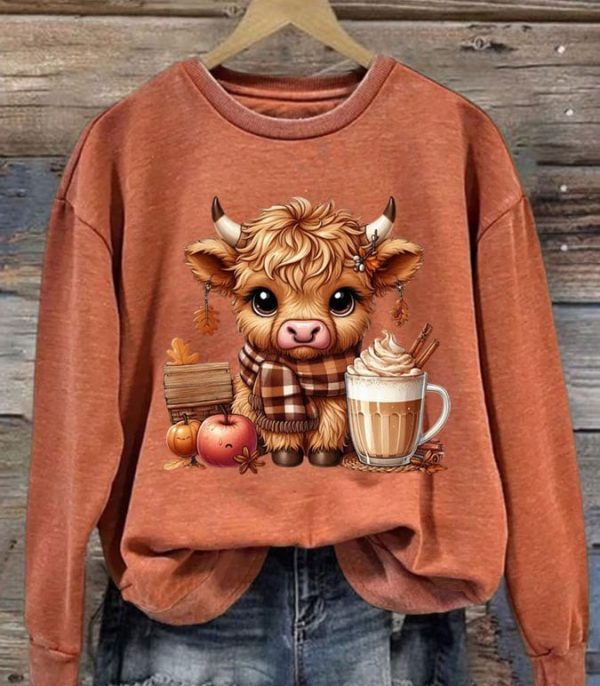 Women's Cute Highland Cow Print Sweatshirt