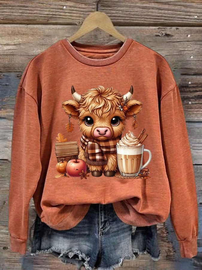 Women's Cute Highland Cow Print Sweatshirt