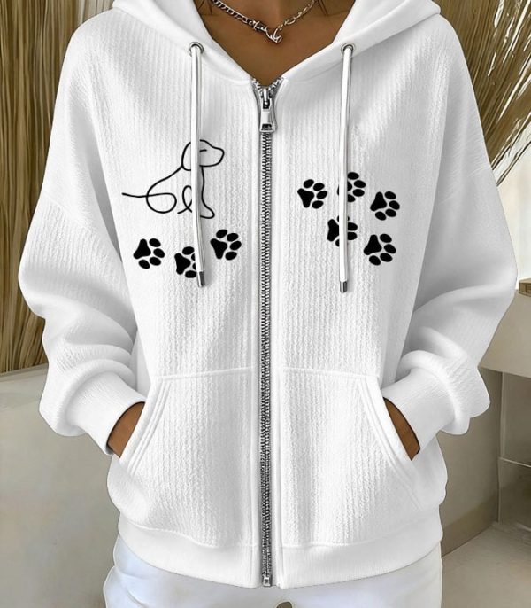 Women's Funny Animal Cat Paw Print Comfort Pocket Zipper Hoodie Sweatshirt Jacket