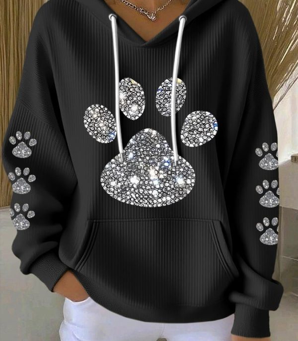 Women's Retro Animal Paw Print Casual Hoodie