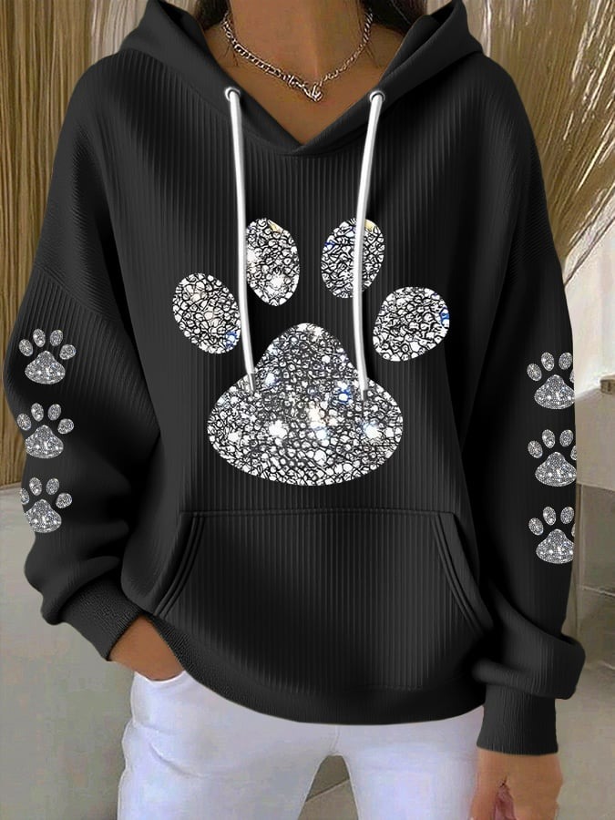 Women's Retro Animal Paw Print Casual Hoodie