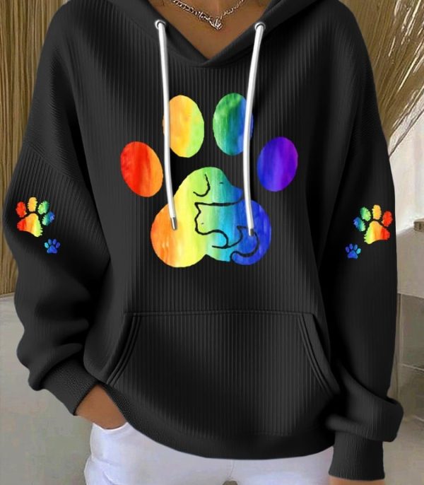 Women's Retro Funny Dog And Cat Print Casual Hoodie