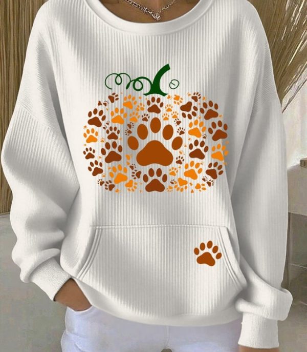 Women's Retro Paws And Give Thanks Print Sweatshirt