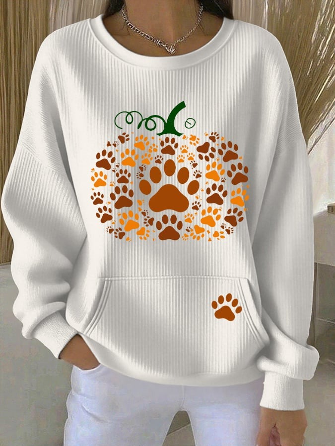 Women's Retro Paws And Give Thanks Print Sweatshirt